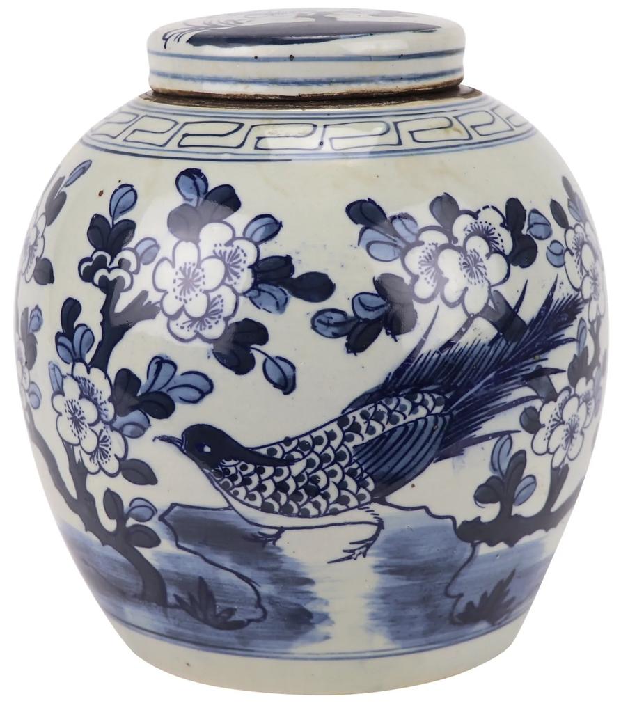 Fine Asianliving Chinese Gemberpot Blauw Wit Porselein Handgeschilderd Vogels D25xH25cm