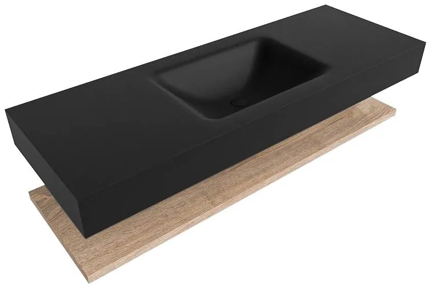 Zaro Alan badmeubel 130cm met planchet washed oak en vrijhangende wastafel cloud midden zonder kraangat urban