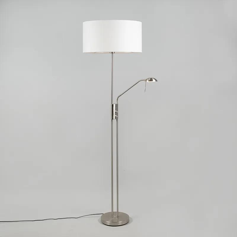 Vloerlamp met dimmer staal en wit met verstelbare leesarm - Luxor Modern E27 rond Binnenverlichting Lamp
