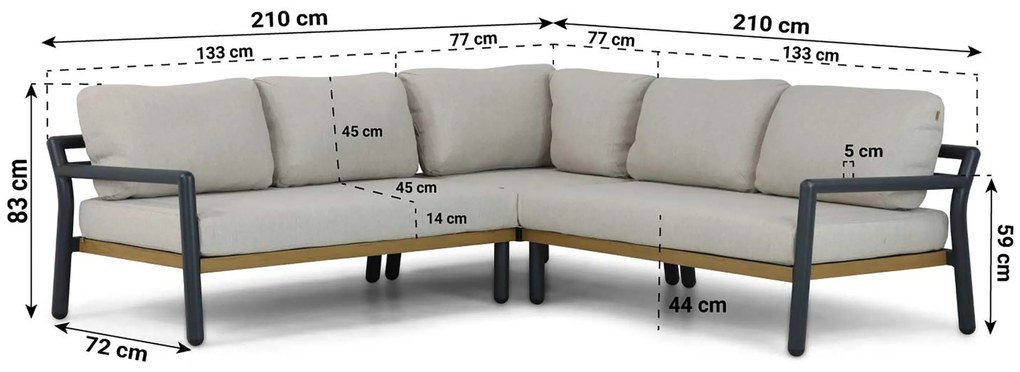Hoek loungeset 5 personen Aluminium Grijs Santika Furniture Santika