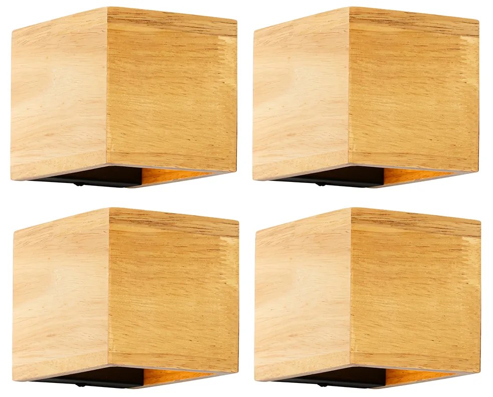 Set van 4 smart wandlamp eiken hout incl. Wifi G9 - Transfer