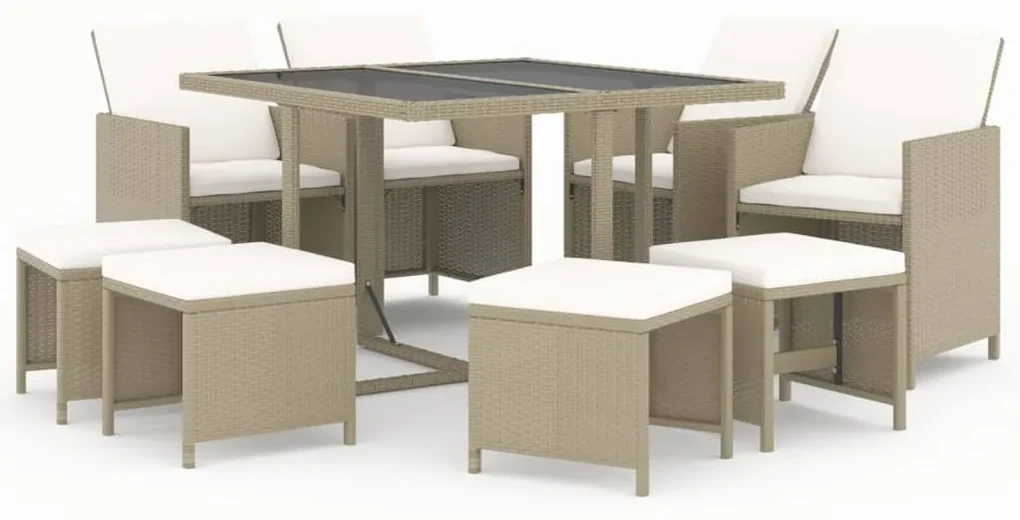 vidaXL 9-delige Tuinset met kussens poly rattan beige