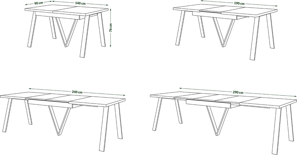 AVERY Eikenhout Artisan/onderkant beige - LOFT/INDUSTRIËLE TAFEL VOOR WOONKAMER / EETKAMER UITKLAPBAAR TOT 290 cm!
