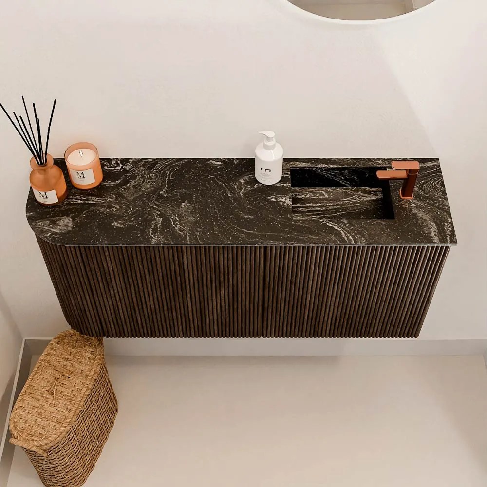 Mondiaz Joya DLux 90cm toiletmeubel ronding links walnut met wastafel faye rechts 1 kraangat lava