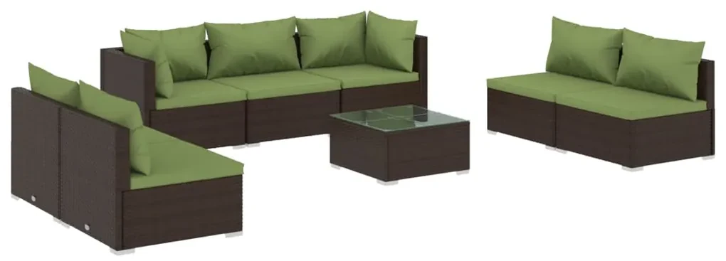 vidaXL 8-delige Loungeset met kussens poly rattan bruin