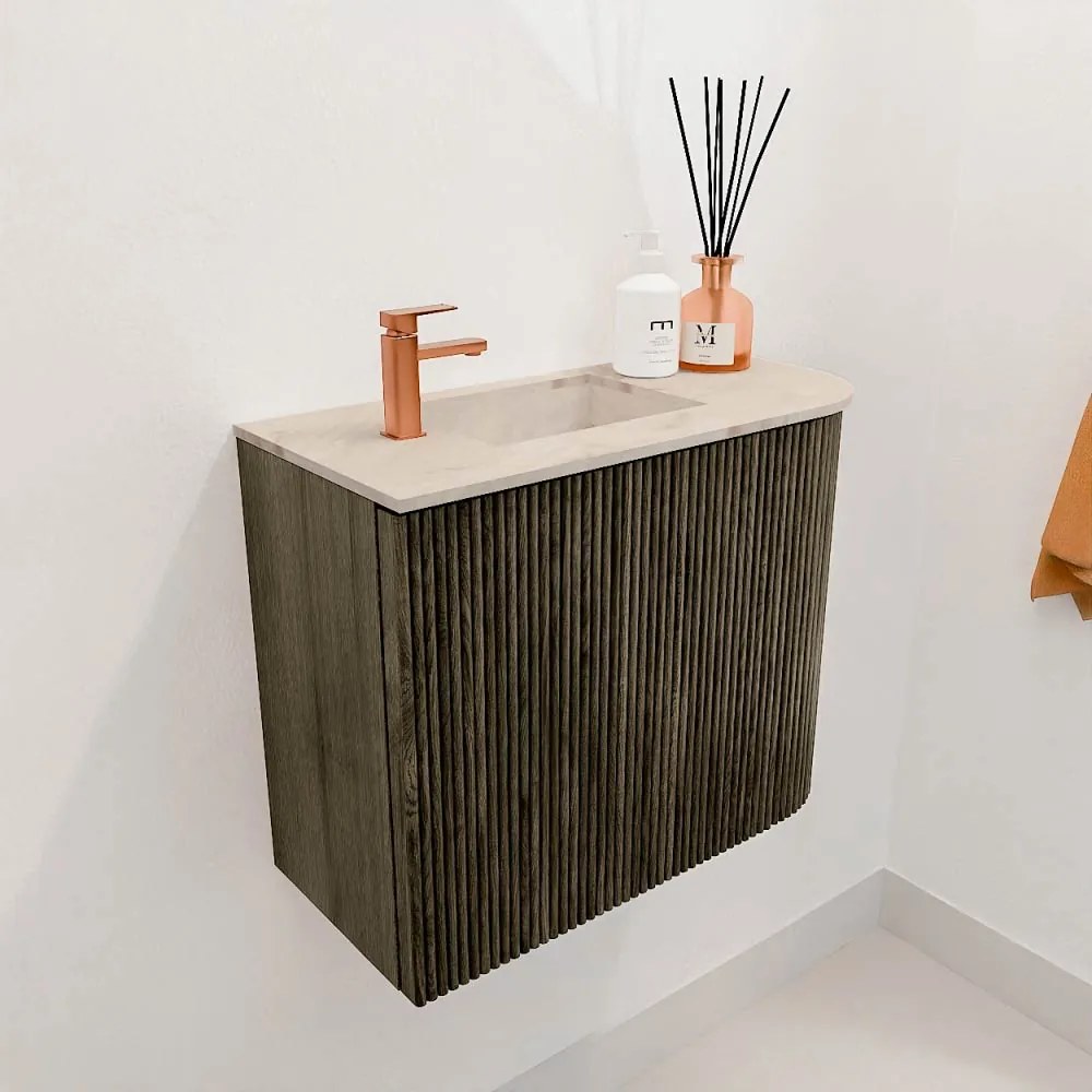 Mondiaz Joya DLux 50cm toiletmeubel ronding rechts shadow met wastafel faye links 1 kraangat frappe