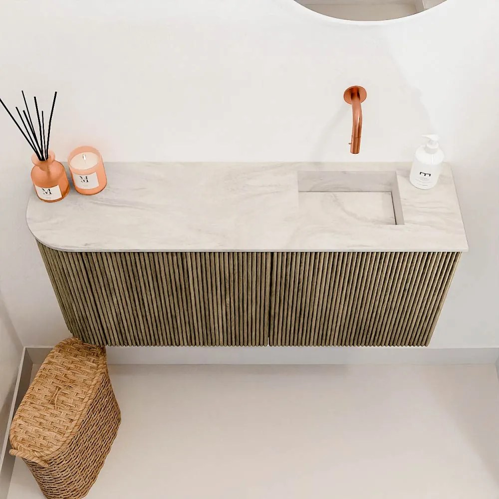 Mondiaz Joya DLux 90cm toiletmeubel ronding links dusk met wastafel faye rechts zonder kraangat ostra