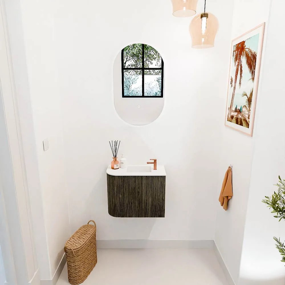 Mondiaz Joya 50cm toiletmeubel ronding links shadow met wastafel faye rechts 1 kraangat talc