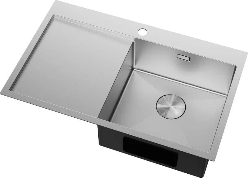 Mexen Exar roestvrijstalen gootsteen met 1 kom en afdruiprek, rechts 780 x 480 mm, inox - 6434781010P-01