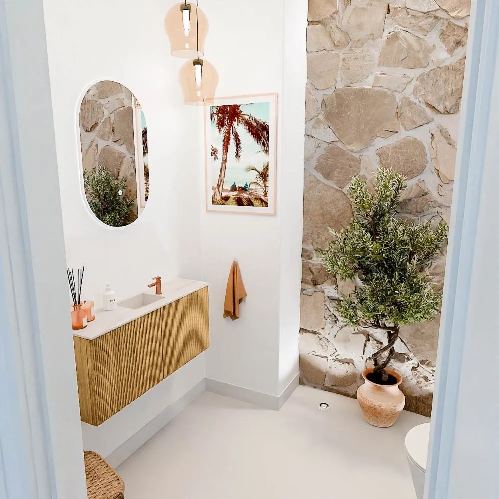 Mondiaz Joya DLux 90cm toiletmeubel oak met wastafel faye midden 1 kraangat meli