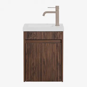 Narek Zwevend Houten Badkamermeubelset Met Geïntegreerde Wastafel Donker Hout & Spiegelloze & Bruin - Mokka ↑20 Cm Met - Sklum