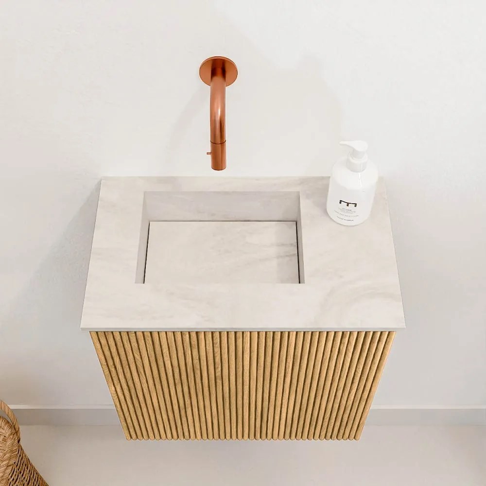 Mondiaz Joya DLux 40cm toiletmeubel oak met wastafel faye links zonder kraangat ostra