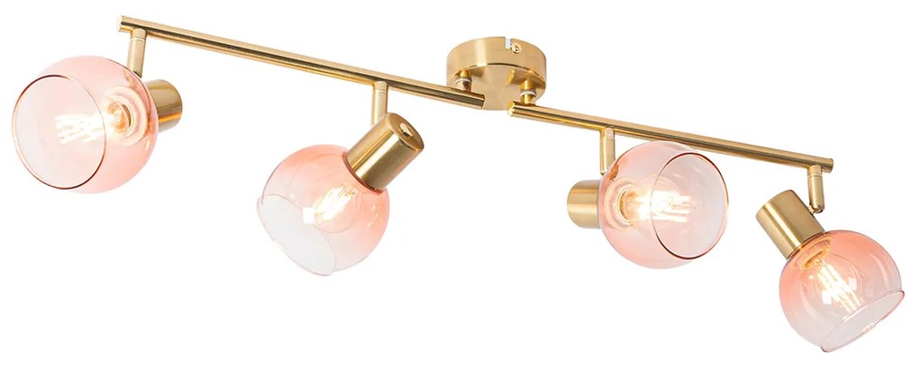 Art Deco spot goud met roze glas 4-lichts - Vidro