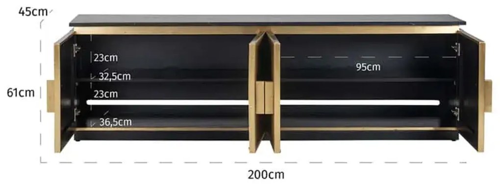 Richmond Interiors Ironville Gouden Tv-dressoir Met Ribbels - 200x45x61cm.