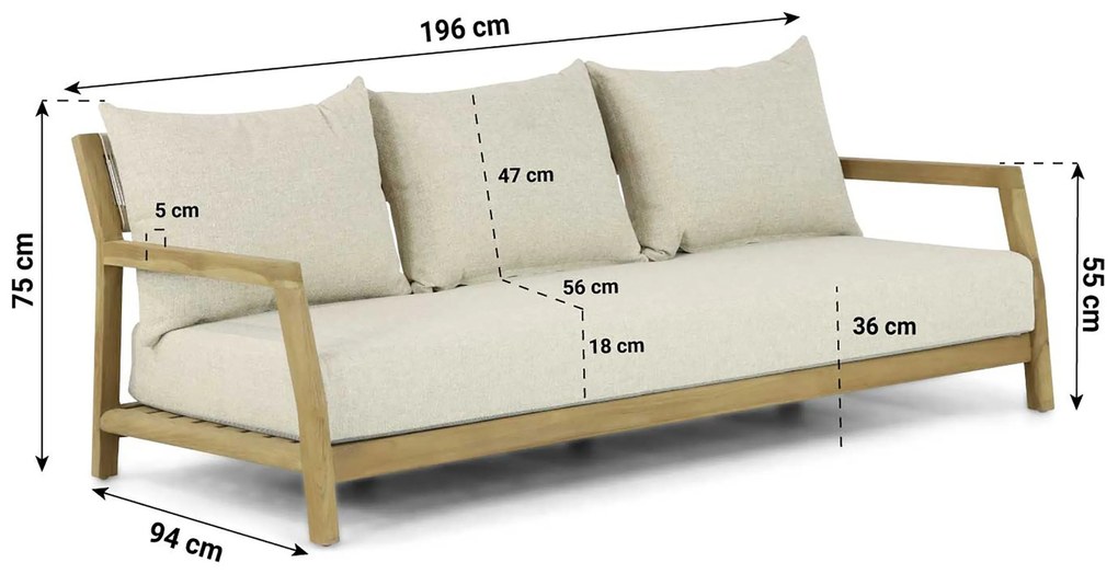 Stoel en Bank Loungeset 5 personen Teak Old teak greywash  Santika Furniture Santika