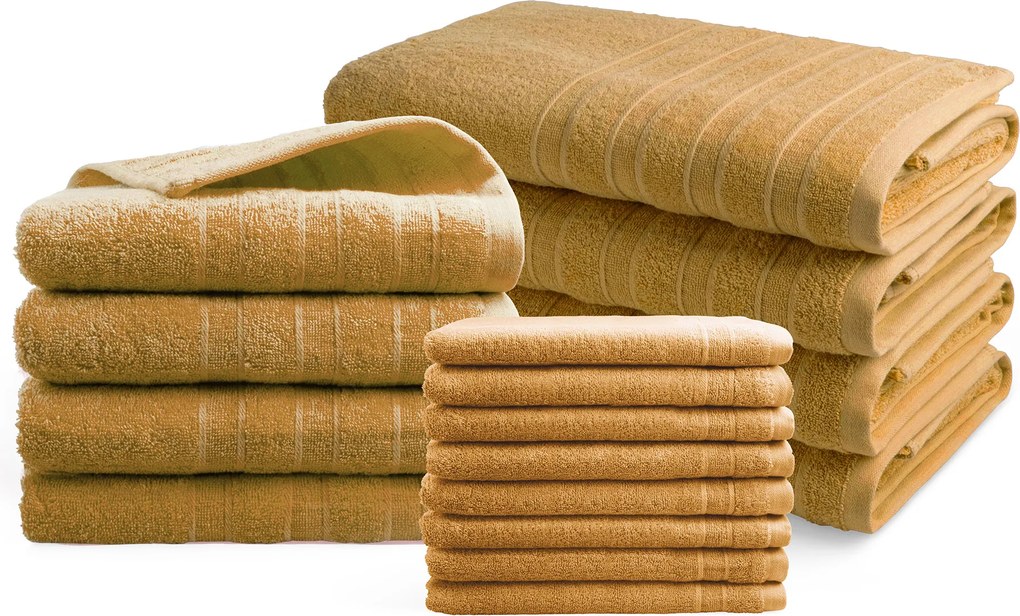 Handdoeken 16 delig set - Doublelife Recycled Cotton Collectie - honey yellow