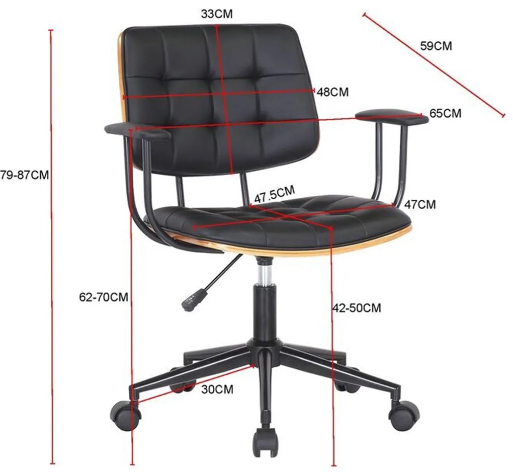 Kare Design Nelly Black Bureaustoel Walnoot Hout En Kunstleer