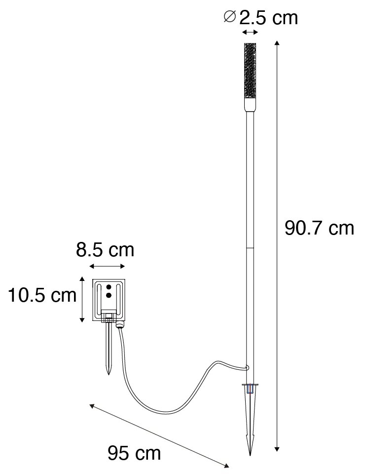 Buiten vloerlamp zwart incl. LED oplaadbaar en solar - Barry Design IP65 Buitenverlichting