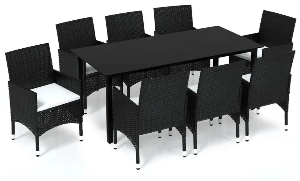 vidaXL 9-delige Tuinset met kussens poly rattan zwart