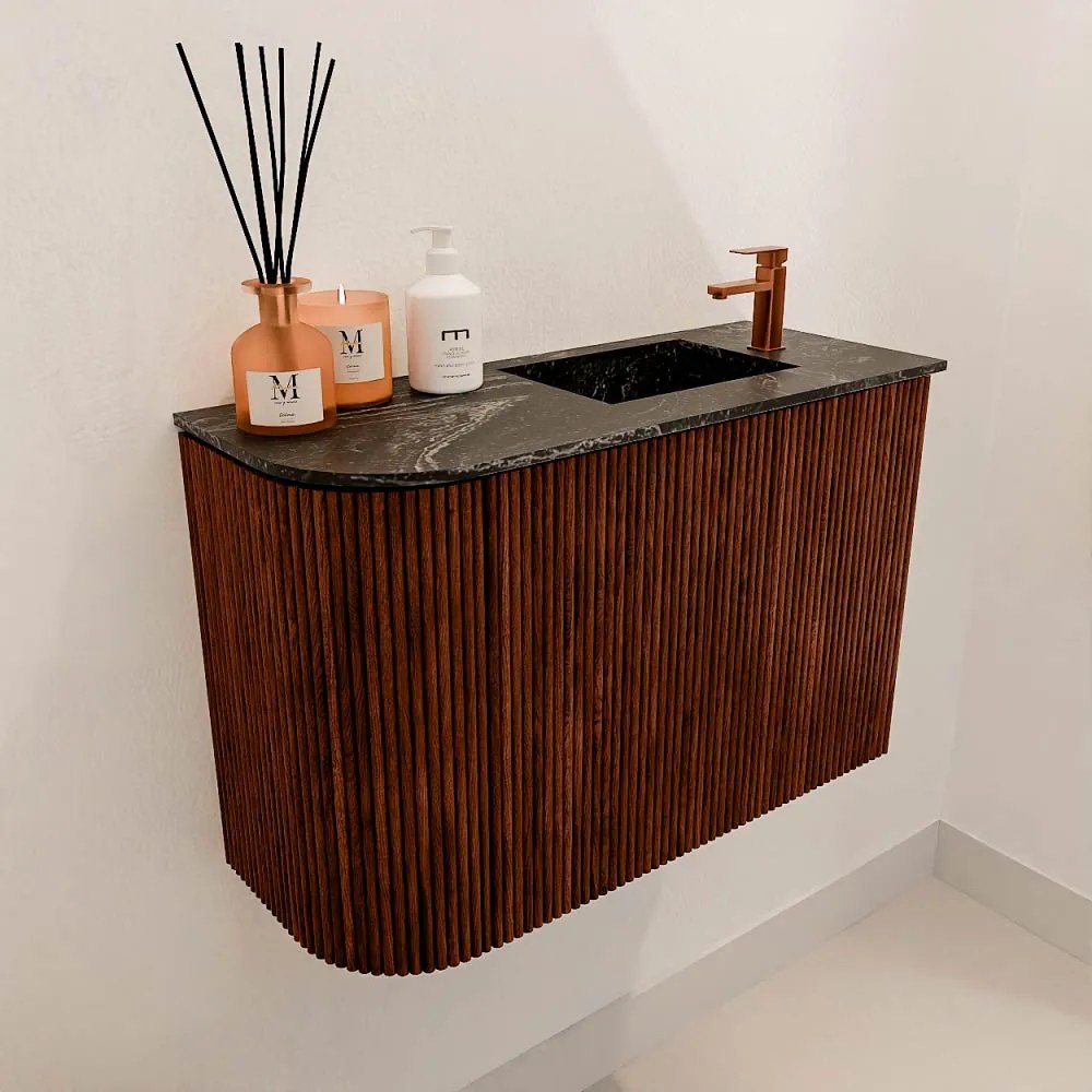 Mondiaz Joya DLux 60cm toiletmeubel ronding links ruby met wastafel faye rechts 1 kraangat lava