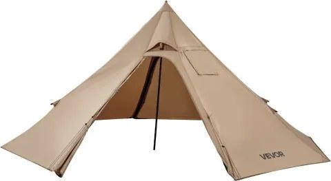 VEVOR Tipi-tent voor 2 personen, draagbare wintertent met kachelaansluiting, canvas kampeertenten, lichtgewicht 4-seizoenen tenten, noktent, voor wandelen, vissen en backpacken, maat S