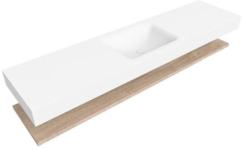 Zaro Alan badmeubel 190cm met planchet washed oak en vrijhangende wastafel cloud midden 1 kraangat talc