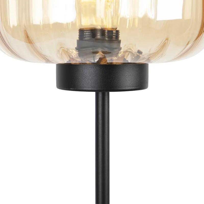Design vloerlamp zwart met amber glas - Qara Design E27 Binnenverlichting Lamp