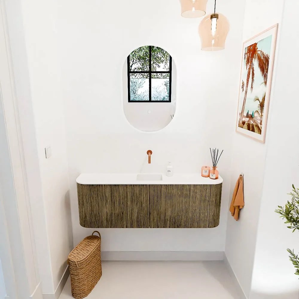 Mondiaz Joya 125cm toiletmeubel ronding links/rechts dusk met wastafel faye midden zonder kraangat talc