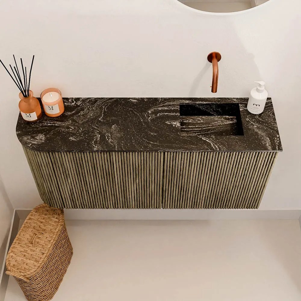 Mondiaz Joya DLux 90cm toiletmeubel ronding links dusk met wastafel faye rechts zonder kraangat lava
