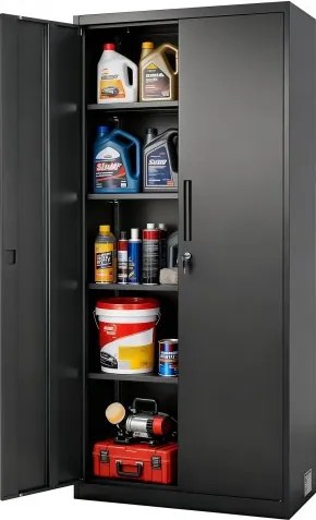 VEVOR archiefkast 80x40x175 cm, afsluitbare stalen multifunctionele kast met 4 verstelbare planken, 2 magnetische deuren, 2 sleutels en 5 niveaus, voor magazijn, kelder, wasruimte, kantoor, zwart