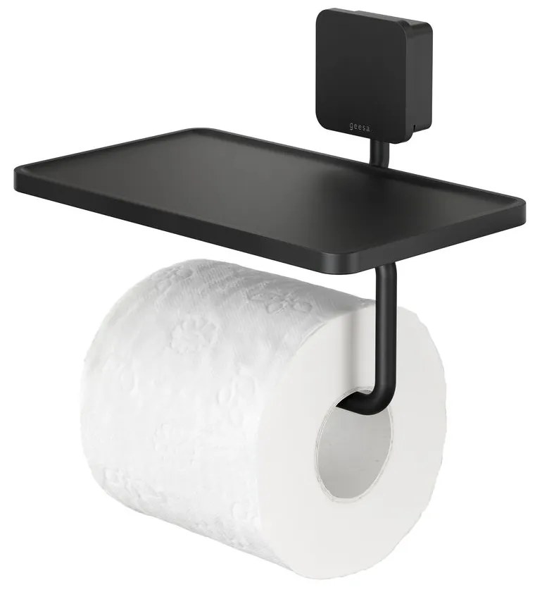 Geesa Topaz toiletrolhouder met planchet zwart
