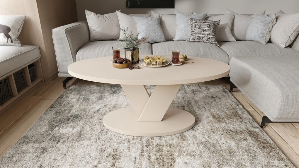 LOVA Beige (Champagne) - OVALE SALONTAFEL 110x60 cm MODERNE KOFFIETAFEL