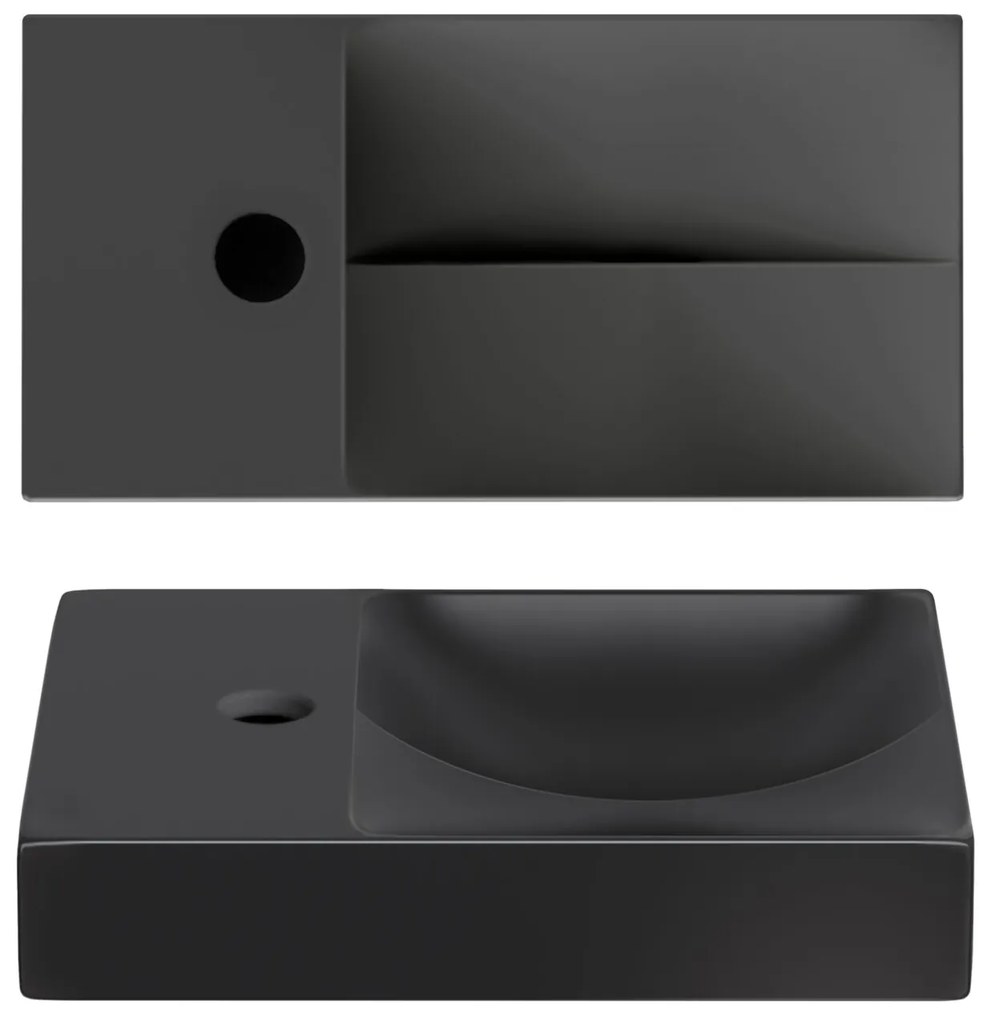 Clou Vale keramische fontein 38cm met kraangat links zwart mat