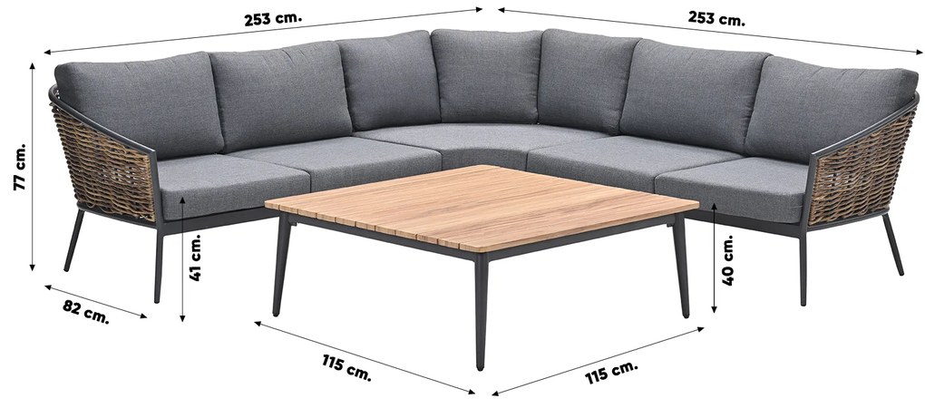 GI Bali loungeset (4-delig) - Naturel Rotan/Carbon Black