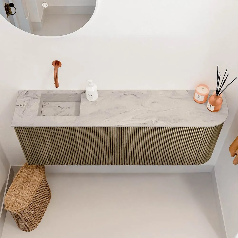 Mondiaz Joya DLux 110cm toiletmeubel ronding rechts dusk met wastafel faye links zonder kraangat glace
