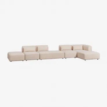 Modulaire Hoekbank Met Chaise Longue Rechts, 4-delig Met Divan En Poef Fogler Teddystof Crème Beige - Sklum