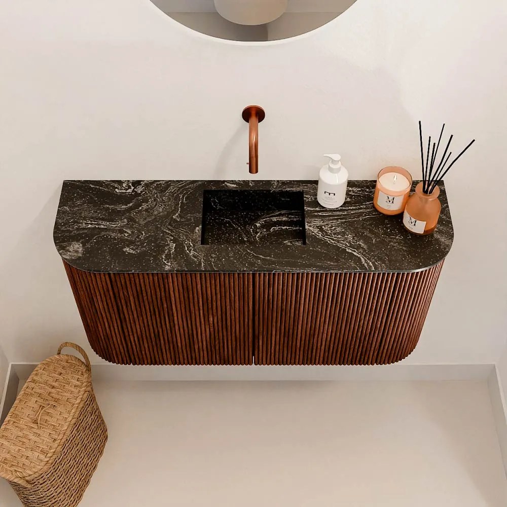 Mondiaz Joya DLux 85cm toiletmeubel ronding links/rechts ruby met wastafel faye midden zonder kraangat lava