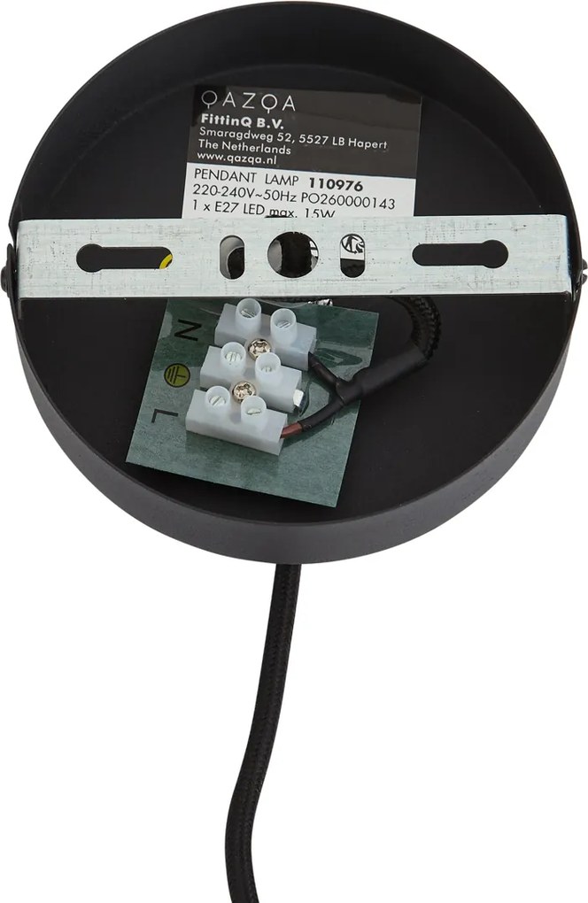 Japandi hanglamp zwart met witte linnen kap 50cm - Rieu