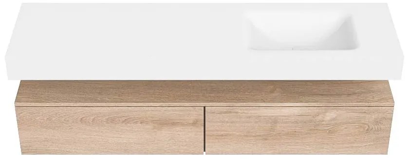 Zaro Alan badmeubel 170cm washed oak 2 lades met vrijhangende wastafel cloud rechts 1 kraangat talc