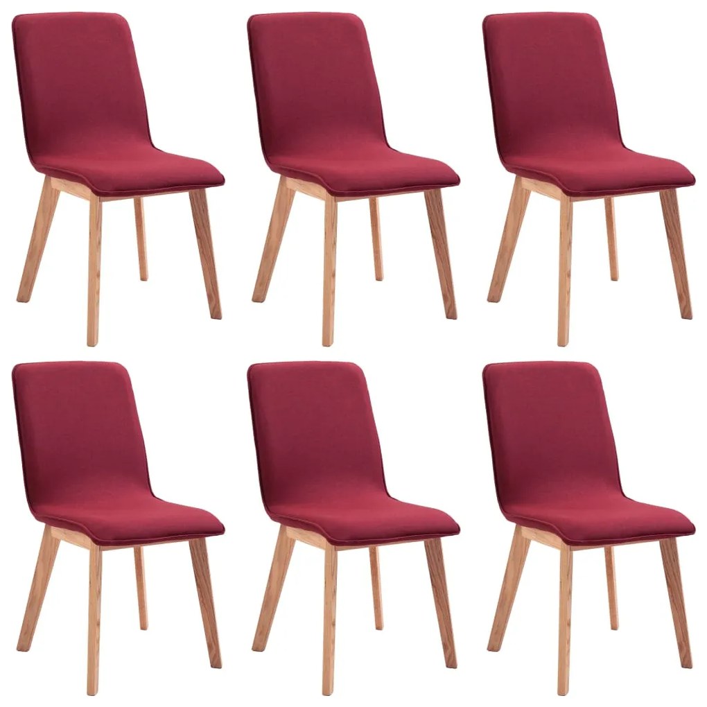 vidaXL Eetkamerstoelen 6 st stof en massief eikenhout rood