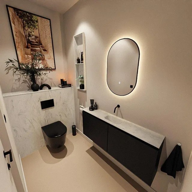 MONDIAZ TURE-DLUX 120cm toiletmeubel Urban. EDEN wastafel Opalo positie midden. Zonder kraangat. TUREDX120URBM0OPA