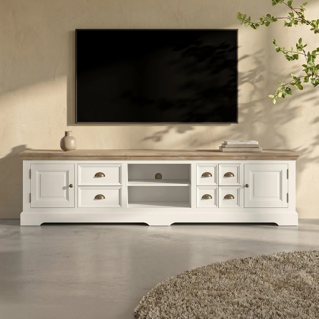 Tower Living Landelijk Tv-meubel Wit 220 Cm Fleur - 220x50x54cm.