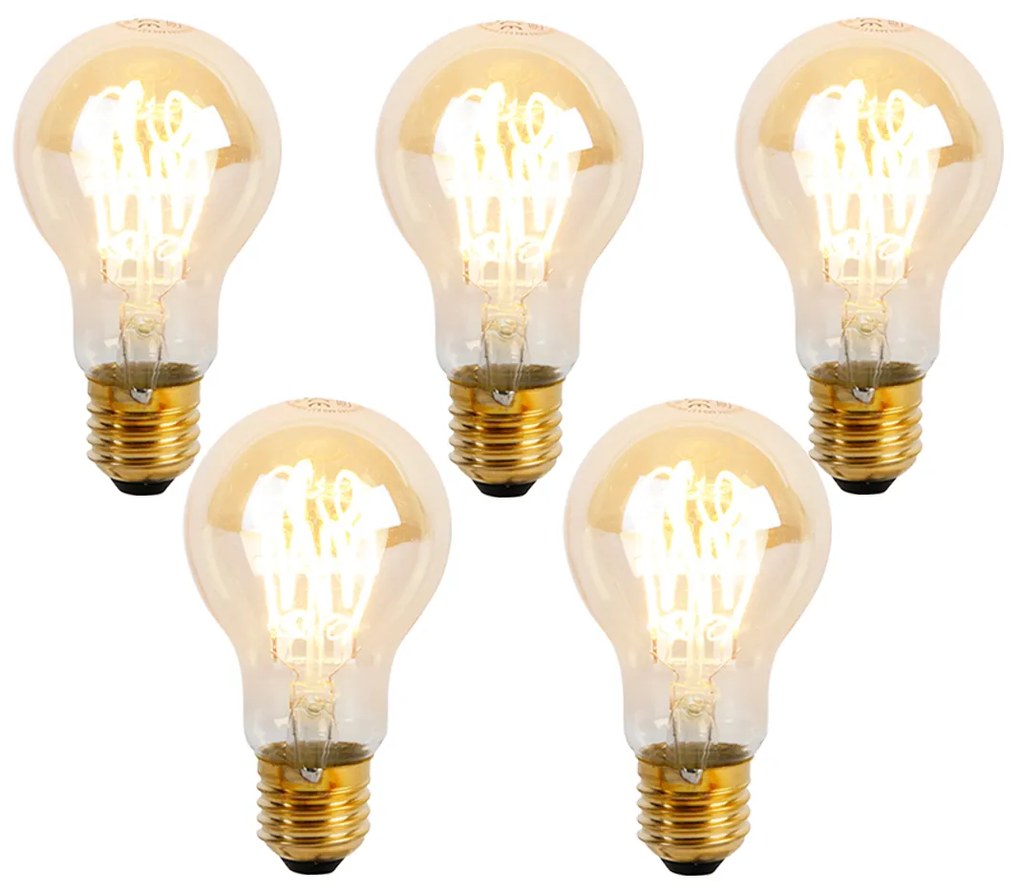 Set van 5 E27 dimbare LED spiraal lampen A60 goldline 4W 270 lm 2200K