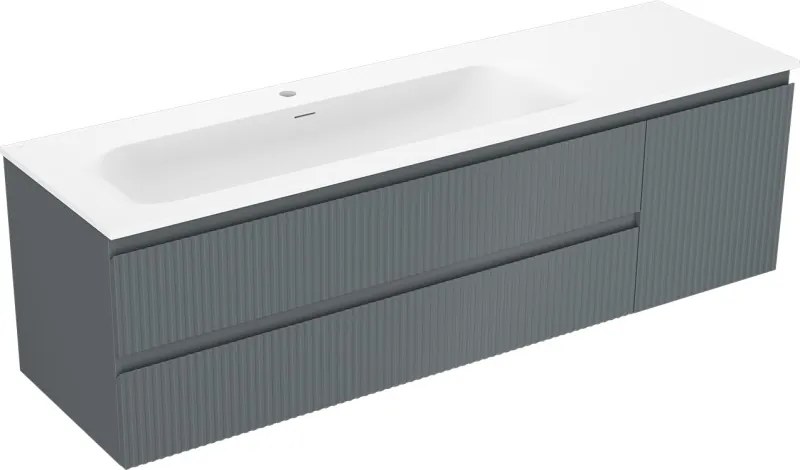 Mexen Rivel badkamerkast 160 cm met wastafel Vela links, 2L, 1D, gegroefd, grafiet/wit mat - 91A23-16047-3-BBFFF66-W23L01