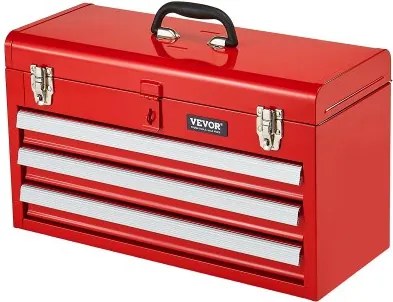 VEVOR Gereedschapskist 520 x 218 x 304 mm, Gereedschapskist met 3 laden, Gereedschapskoffer met EVA-inzetstukken, Kogelgelagerde ladesloten &amp; Poedercoating, Gereedschapsorganizer, Rood