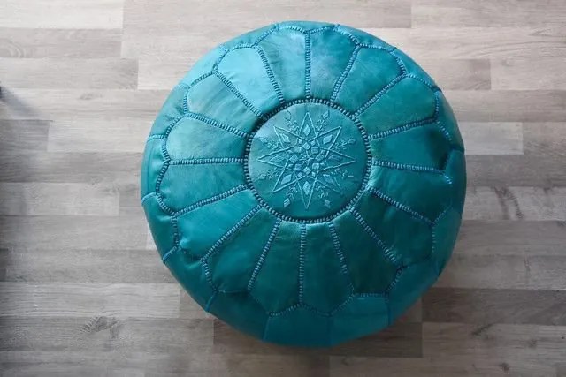 Poef Leder - Turquoise