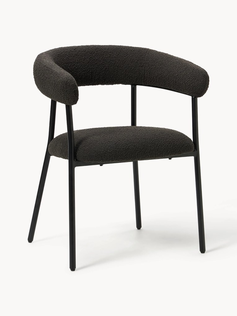 Gestoffeerde bouclé eetstoelen Thiago met armleuningen, 2-delig