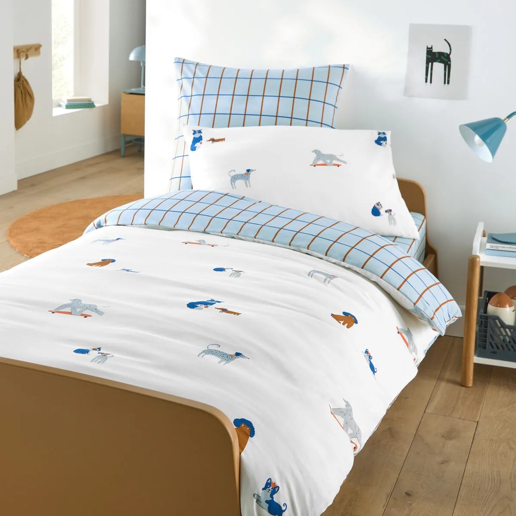 Kinderdekbedovertrek, gewassen katoen, hondenprint, DOG SQUAD