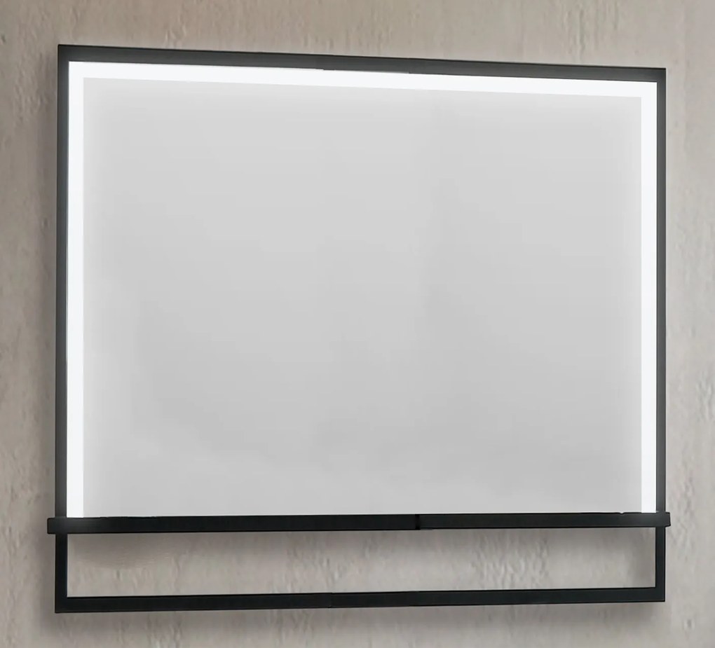 B-Stone Saval zwart RVS spiegel met LED-verlichting en spiegelverwarming 100x70cm