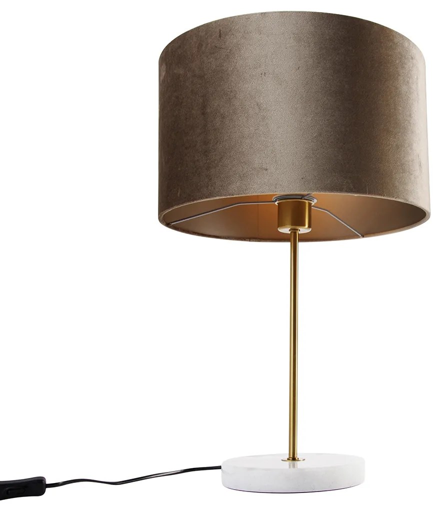 Tafellamp messing met velours kap taupe 35cm - Kaso Klassiek / Antiek E27 rond Binnenverlichting Lamp
